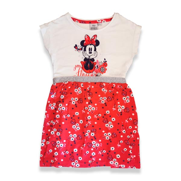 Vestido com Glitters da Minnie Mouse com Saia Vermelha