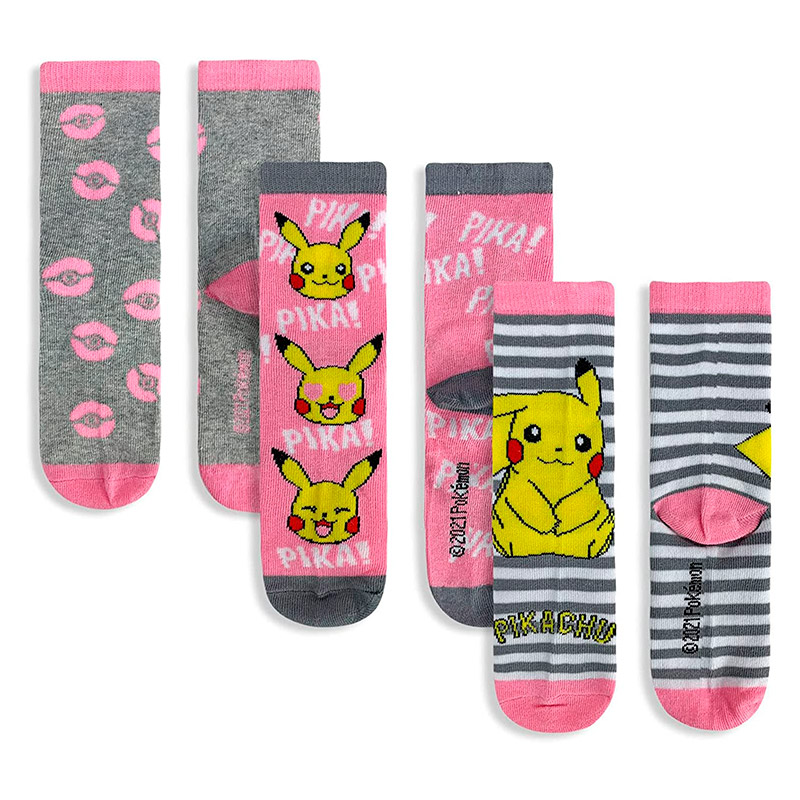 Pack Pokemon de 3 Pares de Meias do Pikachu Rosa