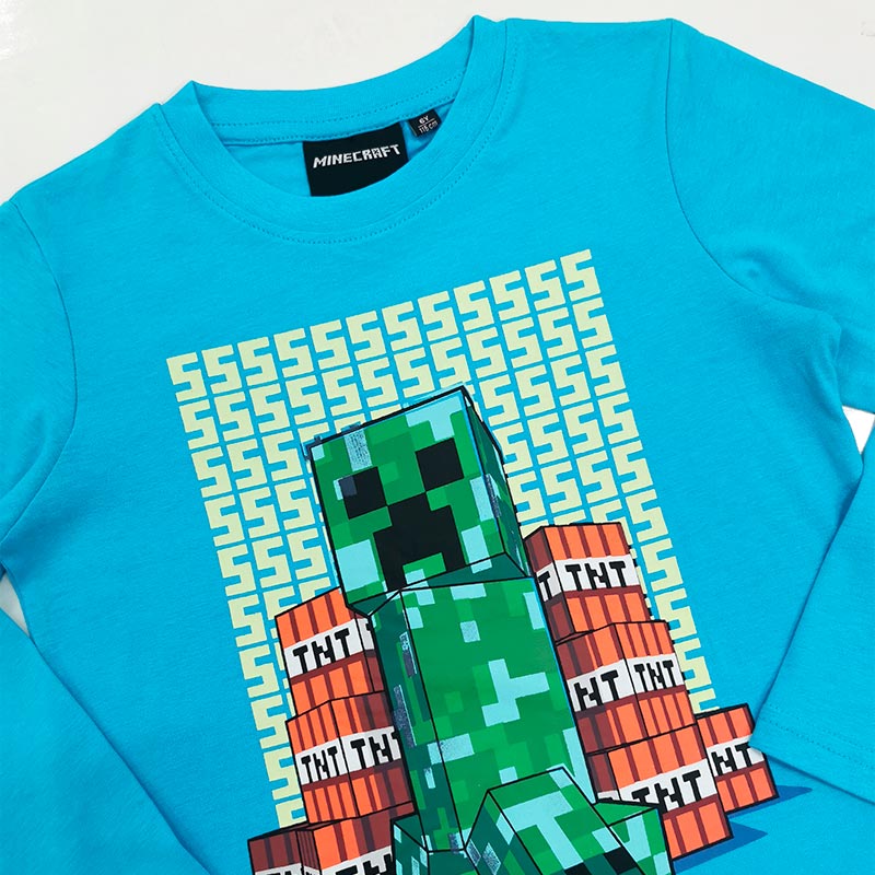 T-Shirt do Minecraft Manga Comprida Azul