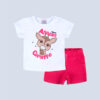 Conjunto African Giraffe de T-Shirt e Calção Branco/Rosa