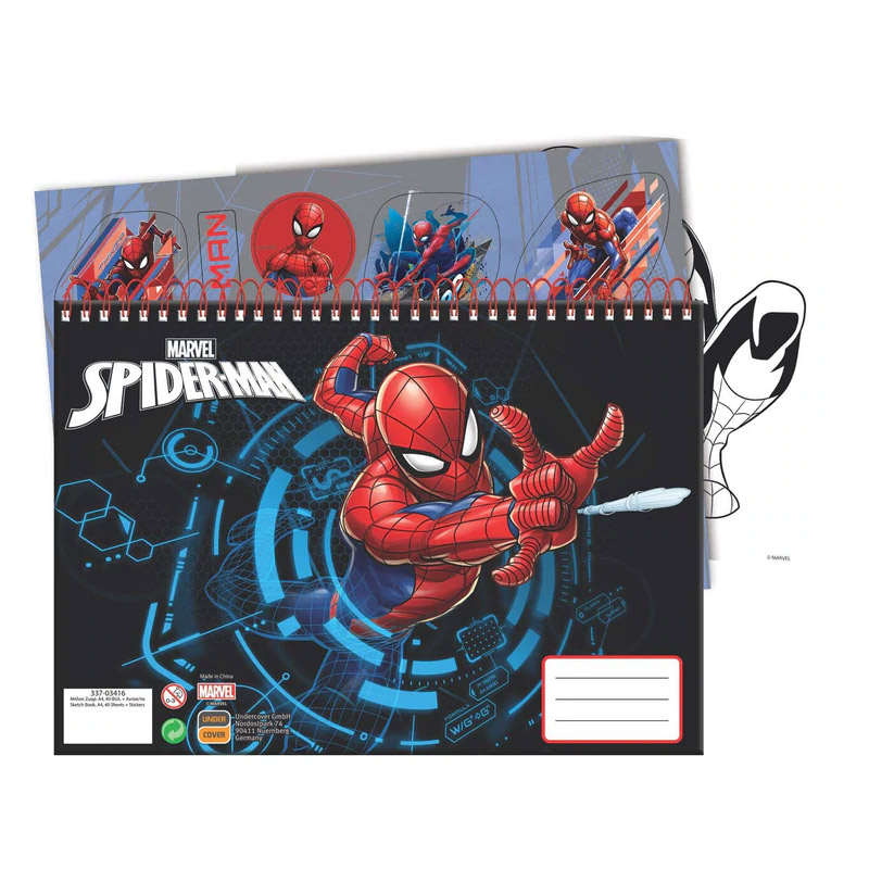 Caderno A4 do Homem Aranha de Desenho com Stickers