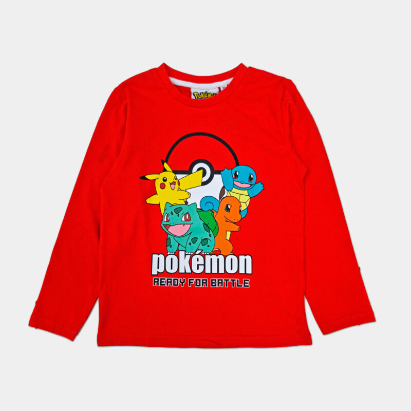 T-Shirt de Manga Comprida dos Pokémon Vermelho