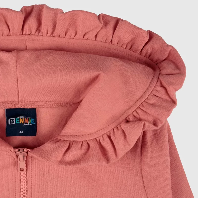 Casaco Frill Bennie Rosa Vermelho de 4-8 Anos | folhos no capuz