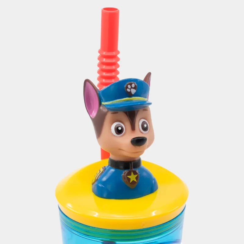 Copo de Plástico Patrulha Pata Figura 3D de 360ml | figura de borracha e palhinha