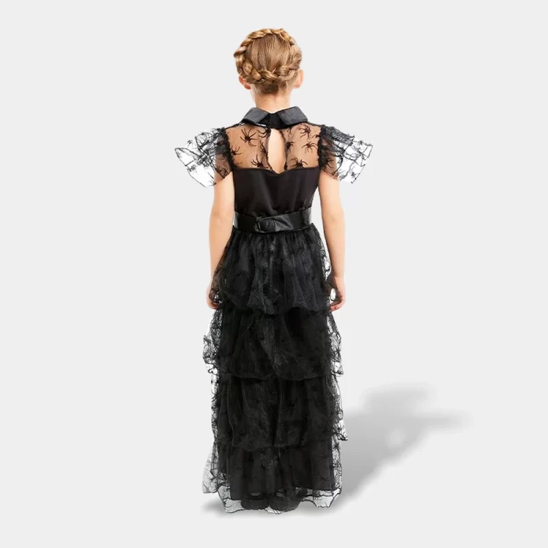 Vestido Tule Inspiração Wednesday Addams de 5 a 12 Anos | vista de trás