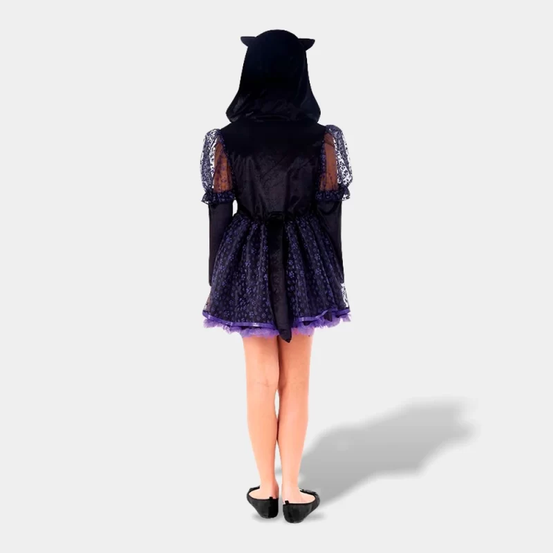 Fato de Gato Preto Halloween de 3 a 9 Anos | vista de trás