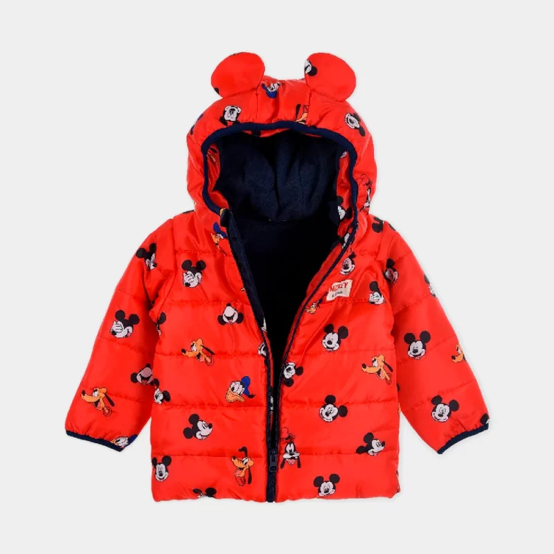 Casaco de Bebé Acolchoado Mickey 6 a 24 Meses | casaco vermelho vista de frente aberto