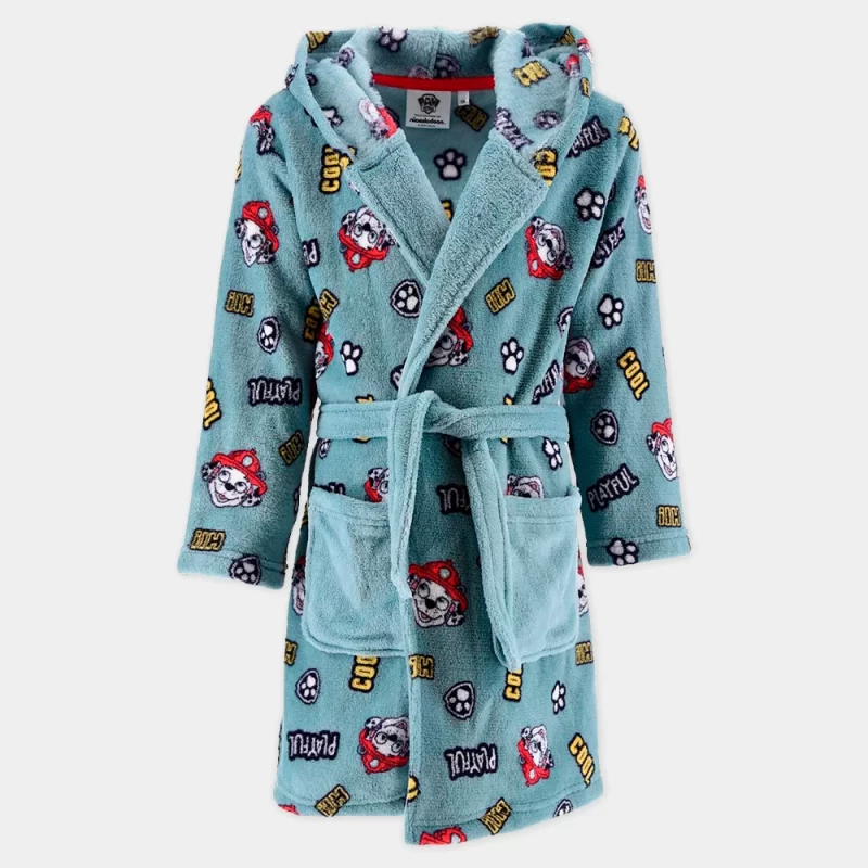 Robe de Coralina Patrulha Pata com Capuz | robe azul vista de frente