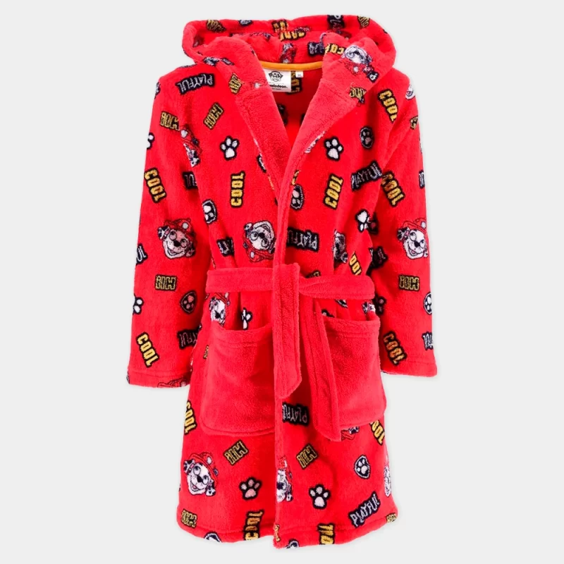 Robe de Coralina Patrulha Pata com Capuz | robe vermelho vista de frente
