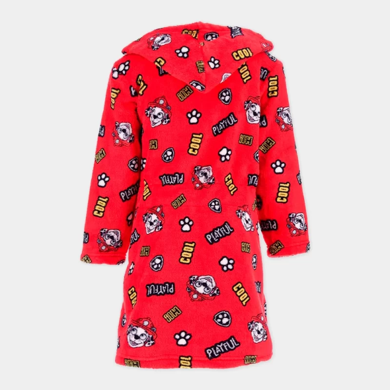 Robe de Coralina Patrulha Pata com Capuz | robe vermelho vista de trás