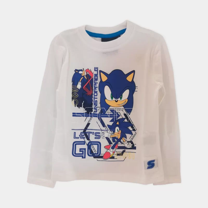 T-Shirt Sonic Go Branca Manga Comprida de 4 a 8 Anos