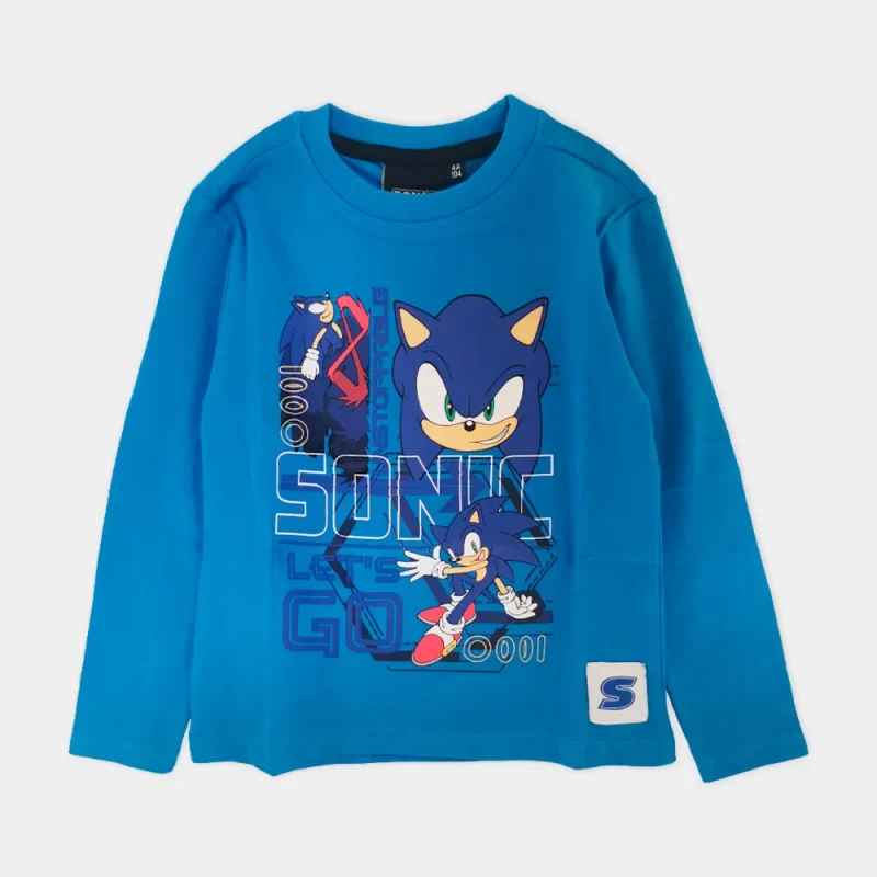 T-Shirt Sonic Go Azul Manga Comprida de 4 a 8 Anos