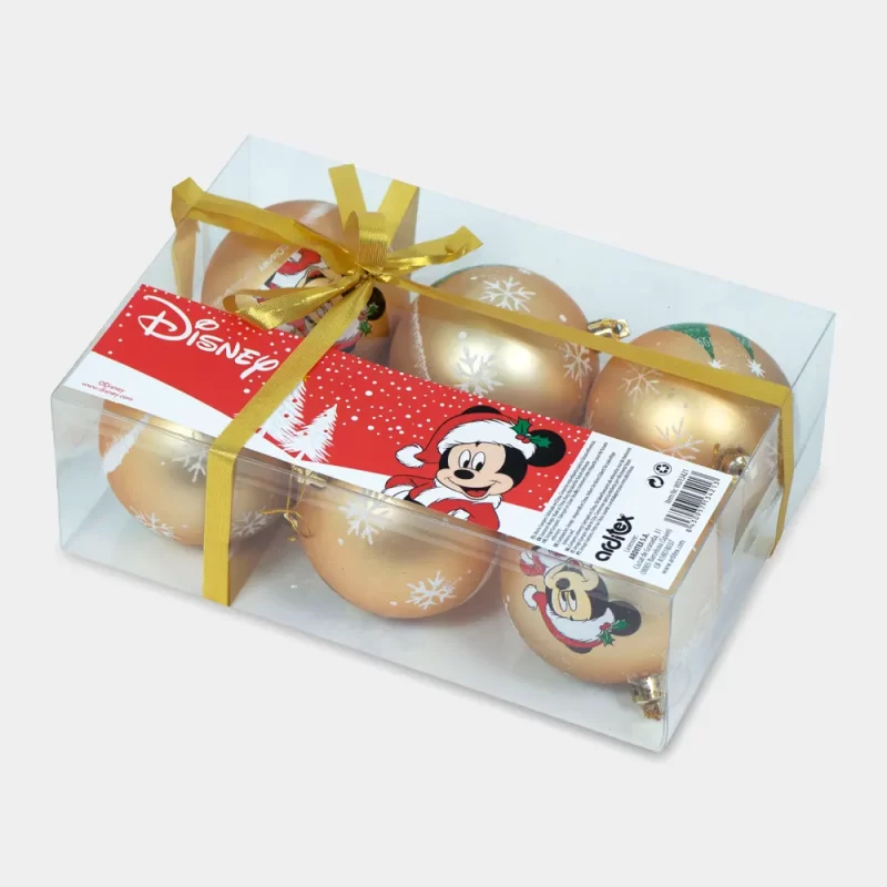Bolas de Natal Mickey Douradas 6 Unidades | embalagem