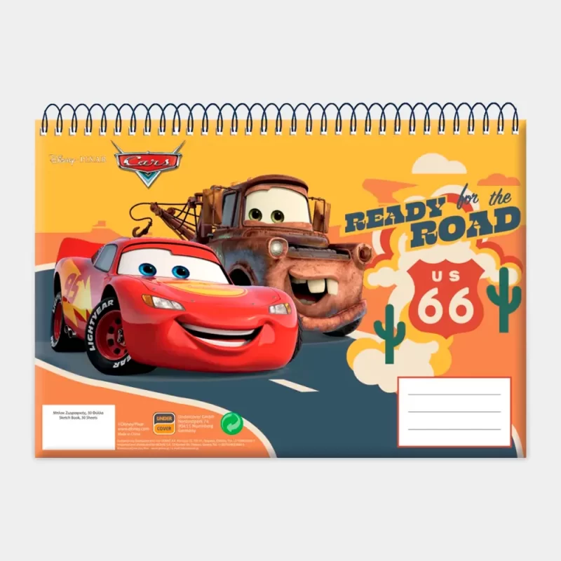 Caderno de Desenho dos Cars Espiral A4 de 30 Folhas