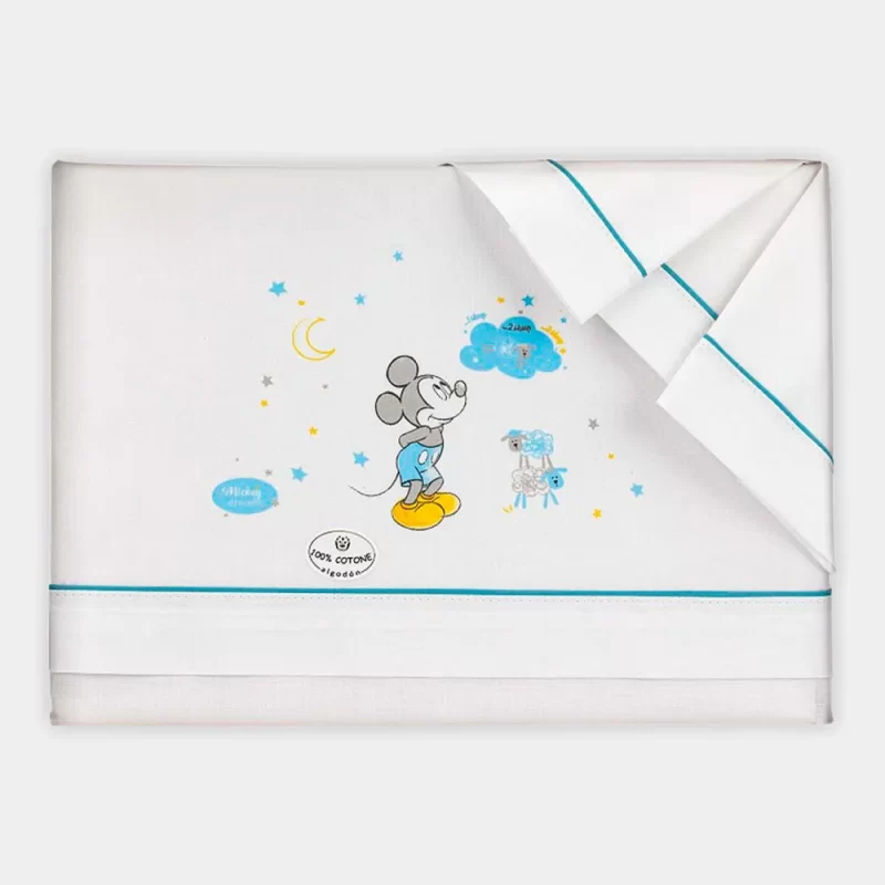Conjunto Lençóis Mickey Azul Baby 60x120cm_1
