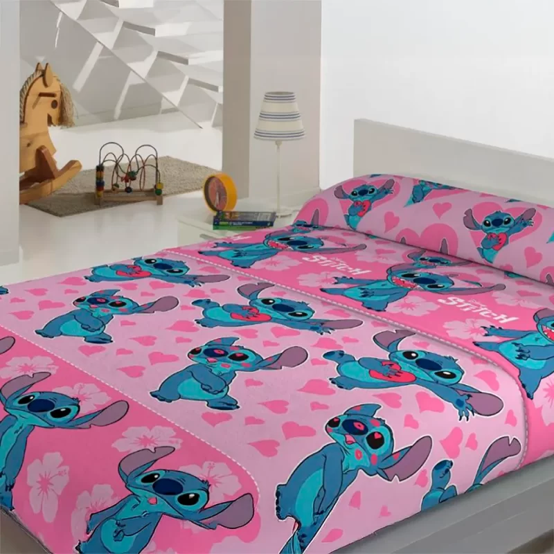 Jogo Lençóis de Coralina Stitch Rosa 3pcs