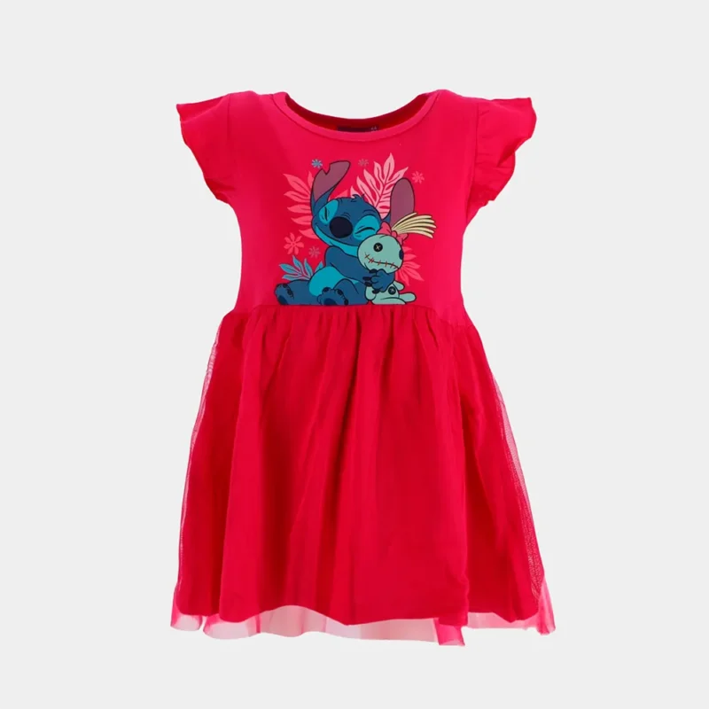 Vestido Stitch de Manga Curta 3-8 Anos