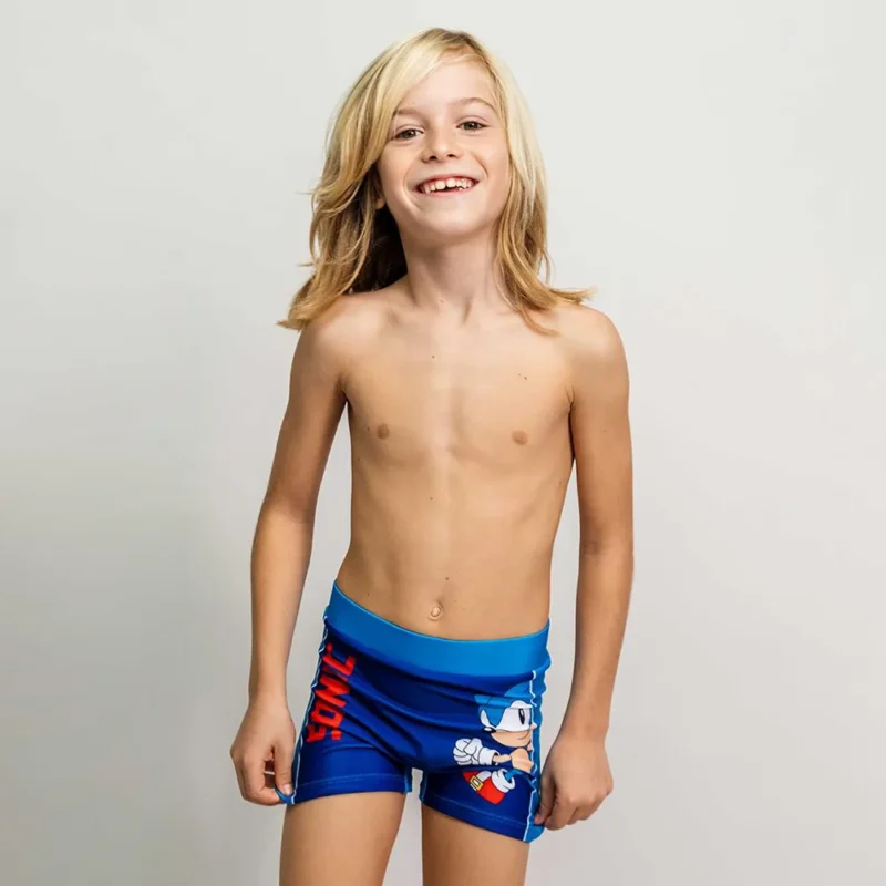 Calção de Praia do Sonic Azul de 5-12 Anos