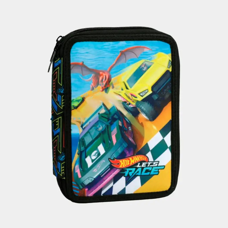 Estojo Hot Wheels Duplo com Material Escolar