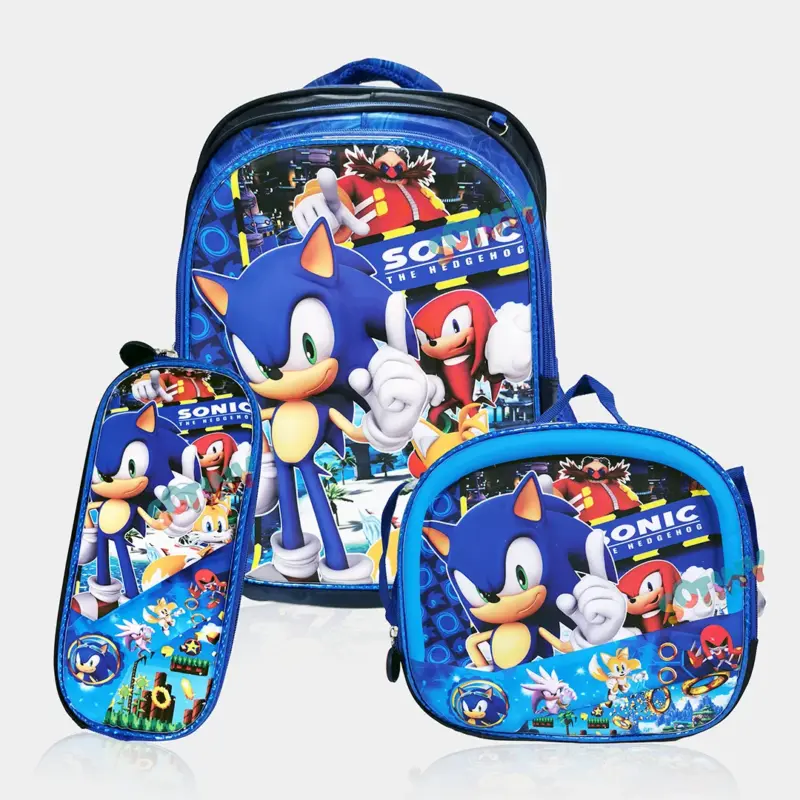 Conjunto Escolar Sonic Mochila Lancheira e Estojo