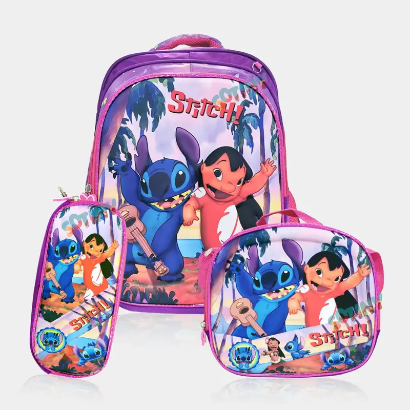 Conjunto Escolar Stitch Mochila Lancheira e Estojo