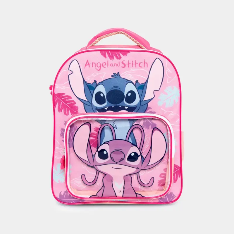 Mochila Pré-Escolar Stitch Angel Rosa de 30cm