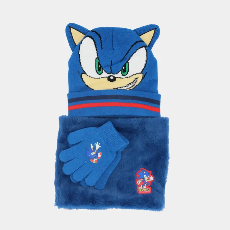 Conjunto Sonic Gorro Luvas e Gola T.U