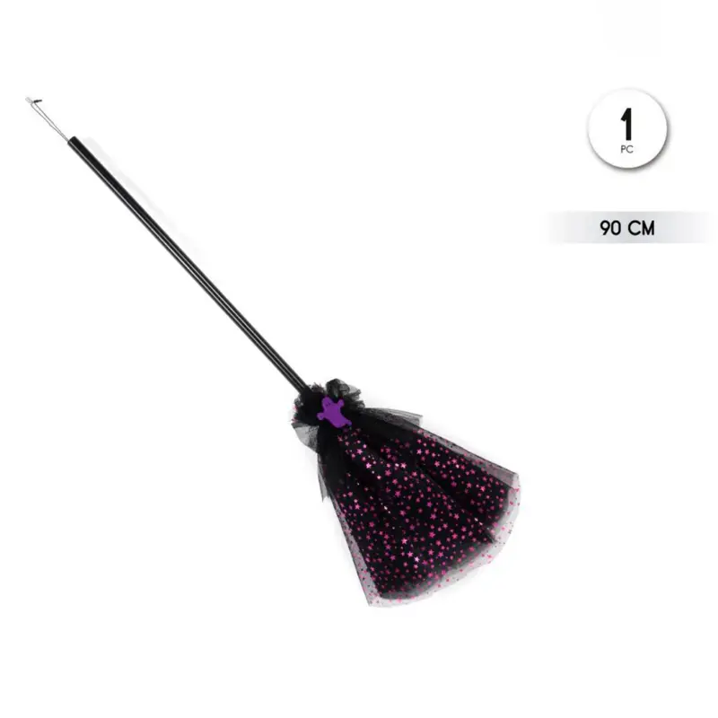 Vassoura de Bruxa Halloween com Tule 90cm