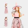 Vestido de Bruxa Rosa Disfarce 5-9 Anos